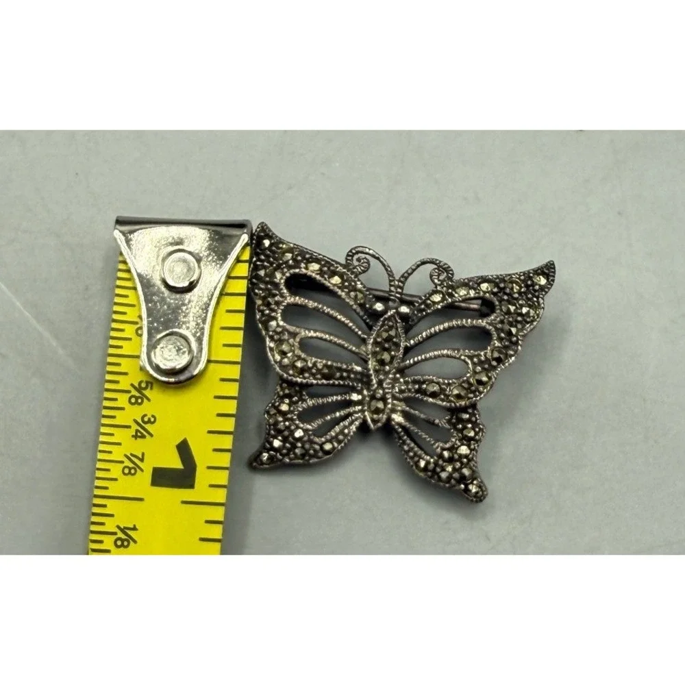 Vintage 925 Sterling Silver Marcasite Butterfly Brooch Pin Art Deco Style 5.68g